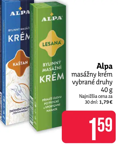 Alpa masážny krém rôzne druhy