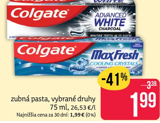Colgate zubná pasta, vybrané druhy