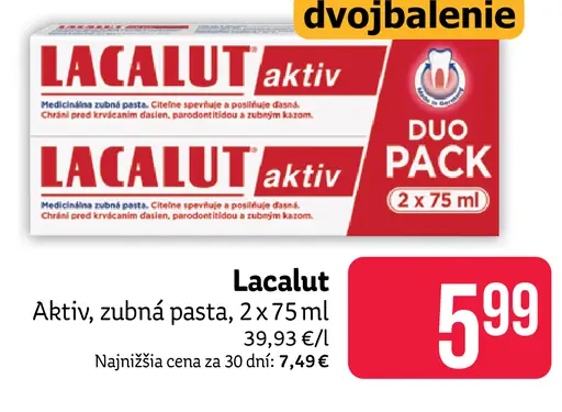 Lacalut Aktiv zubná pasta 2 x 75 ml