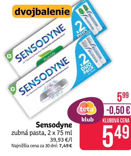 Sensodyne zubná pasta 2 x 75 ml