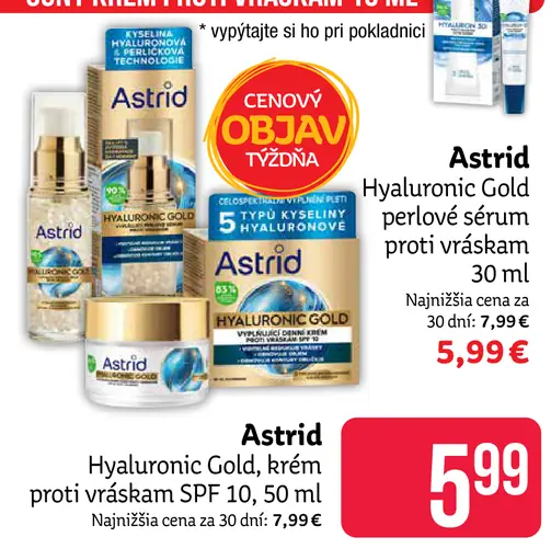 Astrid Hyaluronic Gold, krém proti vráskam SPF 15