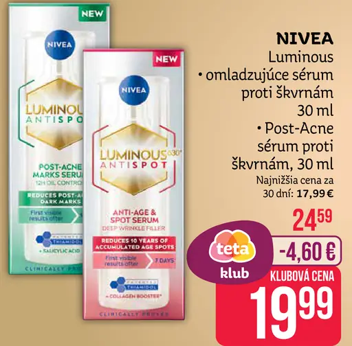 NIVEA Luminous Omladzujúce sérum proti škvŕn