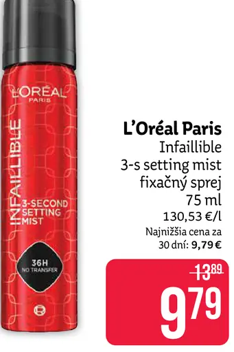 L'Oréal Paris Infallible 3-s efektfix miss fixačný sprej