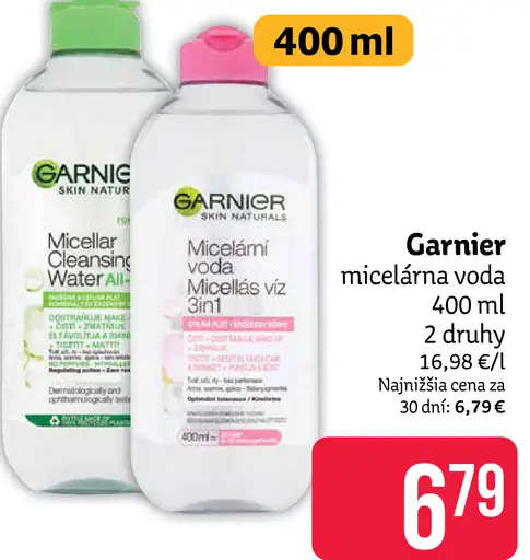 Garnier micelárna voda 2 druhy