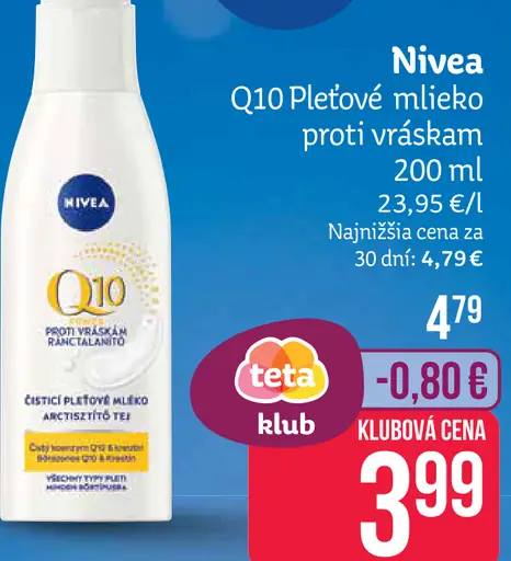 Nivea Q10 Pleťové mlieko proti vráskam