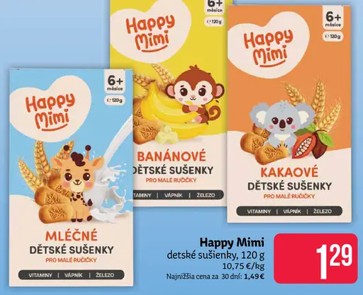 Happy Mimi detské sušienky mliečne banánové kakaové