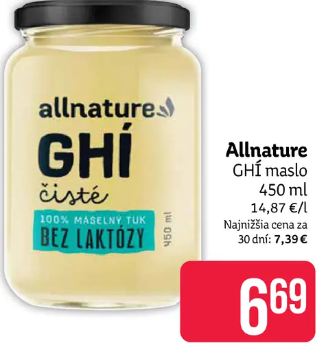 Allnature GHI maslo čisté bez laktózy