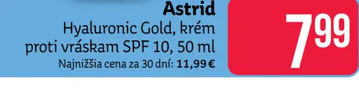Astrid Hyaluronic Gold krém proti vráskam SPF 10