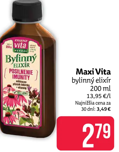 Maxi Vita bylinný elixír Bylinný sirup so šípkou, brusnicou a ibištekom