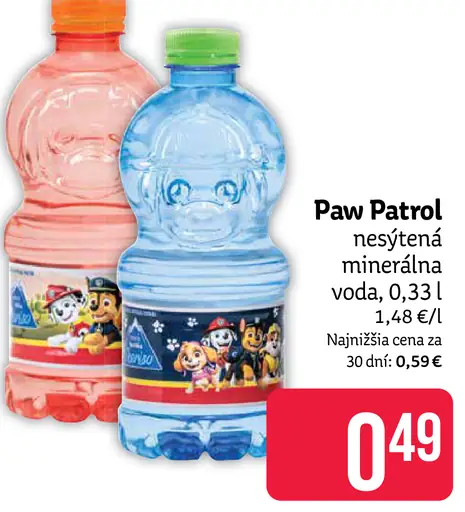 Paw Patrol nesýtená minerálna voda