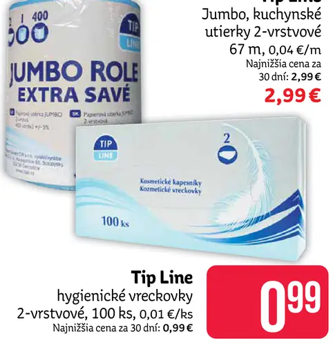 Tip Line hygienické vreckovky 2-vrstvové