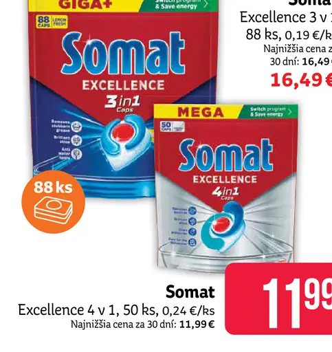 Somat Excellence 3 v 1 tablety do umývačky