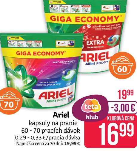 Ariel kapsuly na pranie rôzne druhy