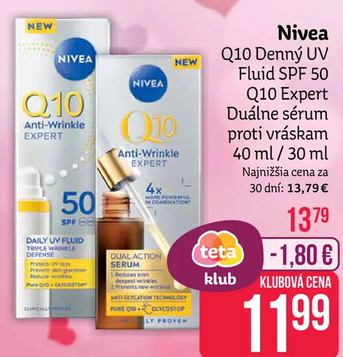 Nivea Q10 denný UV fluid SPF 50 Q10 Expert dvojité sérum proti vráskam