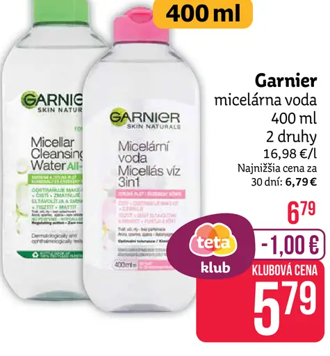 Garnier micelárna voda 2 druhy