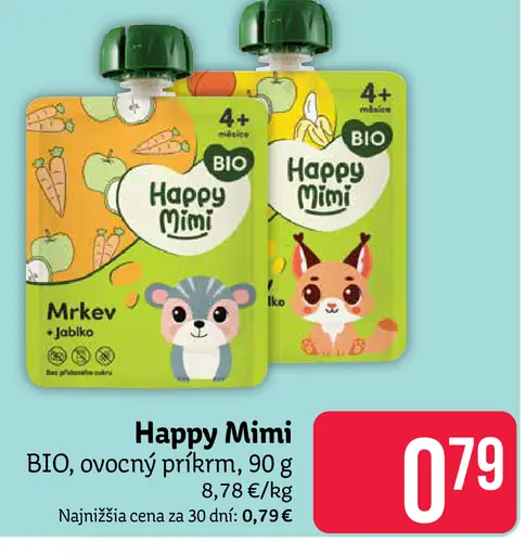 Happy Mimi BIO ovocný príkrm v kapsičke Mrkva, iné príchute