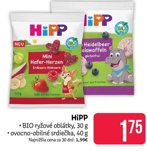 HiPP BIO ovocné oblátky mini ovocno-obilné srdiečka