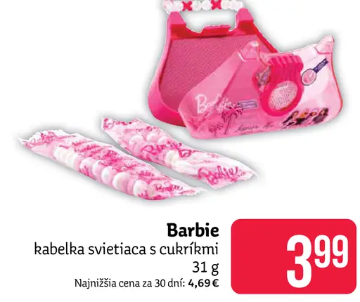 Barbie kabelka svietiaca s cukríkmi