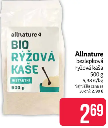 Allnature bezlepková ryžová kaša instantná