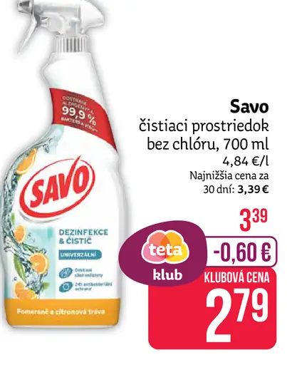 Savo čistiaci prostriedok bez chlóru