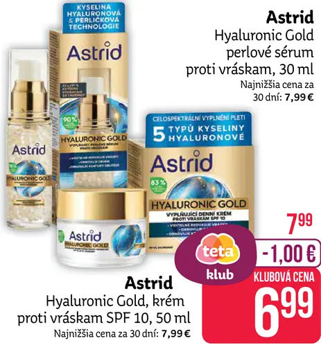 Astrid Hyaluronic Gold vyplňujúce perlové sérum proti vráskam