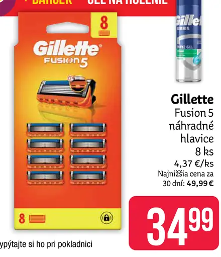 Gillette Fusion5 náhradné hlavice + darček gél na holenie