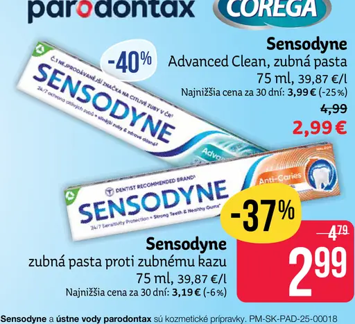 Sensodyne zubná pasta proti zubnému kazu