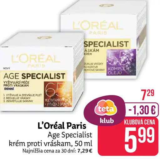 L'Oréal Paris Age Specialist 55 + rozjasňujúci krém proti vráskam