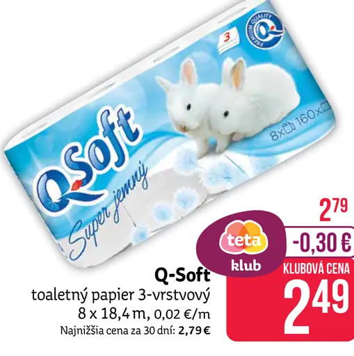 Q-Soft toaletný papier 3-vrstvový