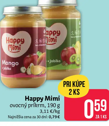 Happy Mimi ovocný príkrm Mango jablko od 6 mesiacov