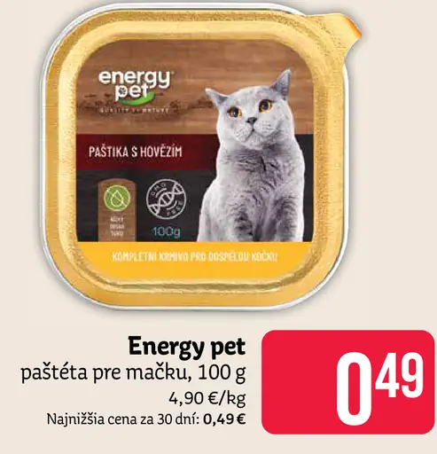 Energy Pet paštéta s hovädzím pre mačku