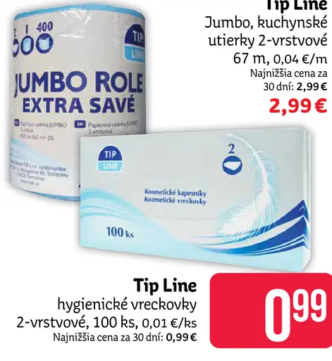 Tip Line hygienické vreckovky 2-vrstvové