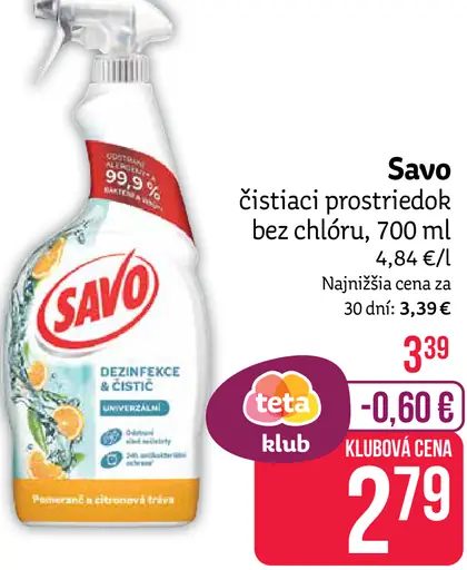 Savo čistiaci prostriedok bez chlóru