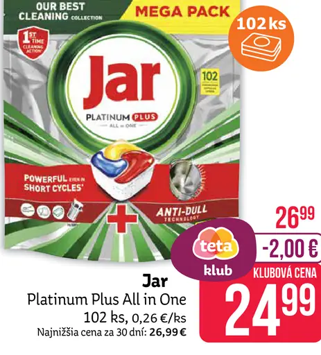 Jar Platinum Plus All in One kapsuly do umývačky riadu