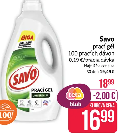 Savo prací gél, 100 pracích dávok