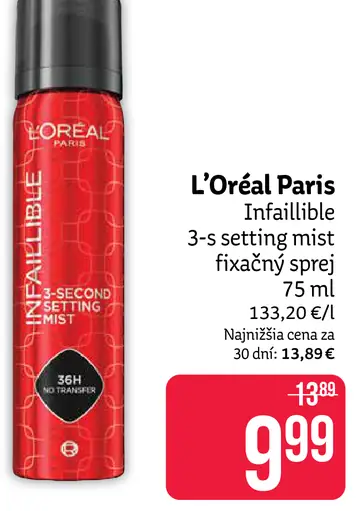 L’Oréal Paris Infaillible 3-s setingový fixačný sprej