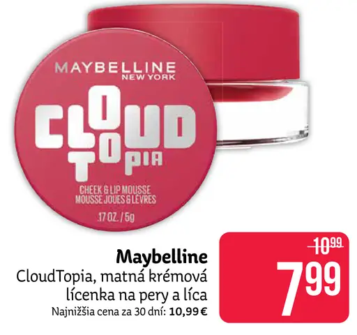 Maybelline CloudTopia matná krémová lícenka na pery a líca