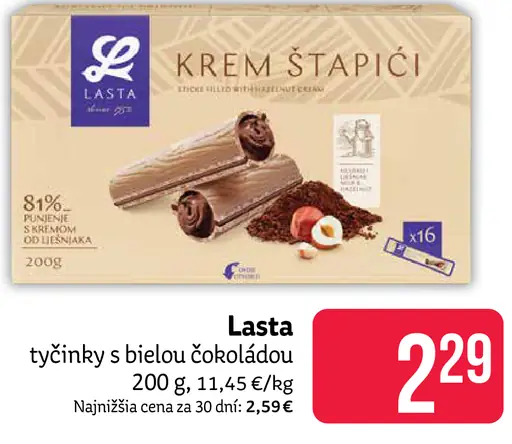 Lasta tyčinky s bielou čokoládou