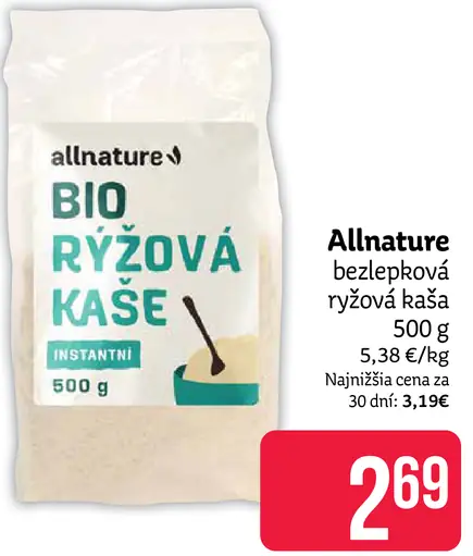 Allnature bezlepková ryžová kaša instantná