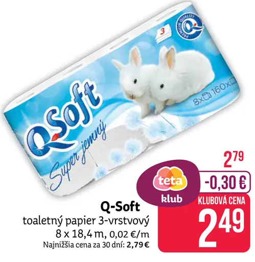 Q-Soft toaletný papier 3-vrstvový