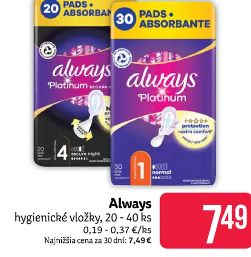 Always Platinum hygienické vložky