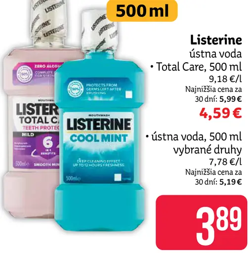 Listerine ústna voda Total Care rôzne druhy