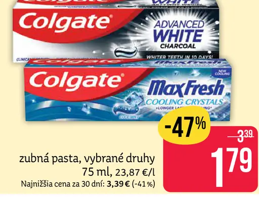 Colgate zubná pasta, vybrané druhy
