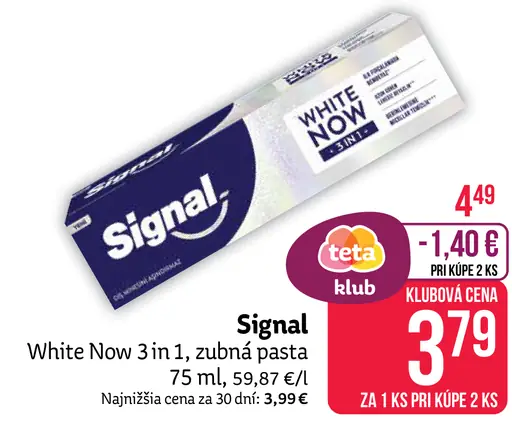 Signal White Now 3 in 1 zubná pasta