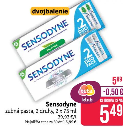 Sensodyne zubná pasta duo pack