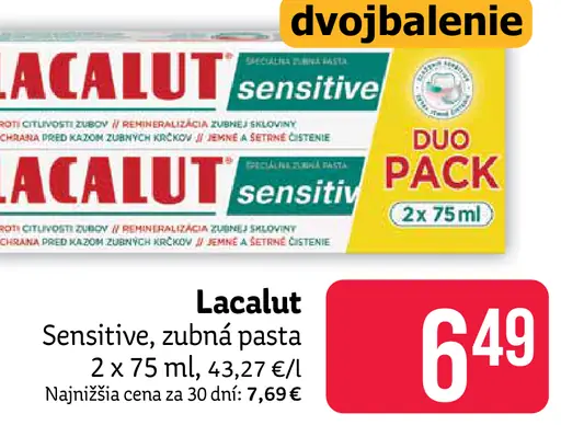 Lacalut Sensitive zubná pasta duo pack