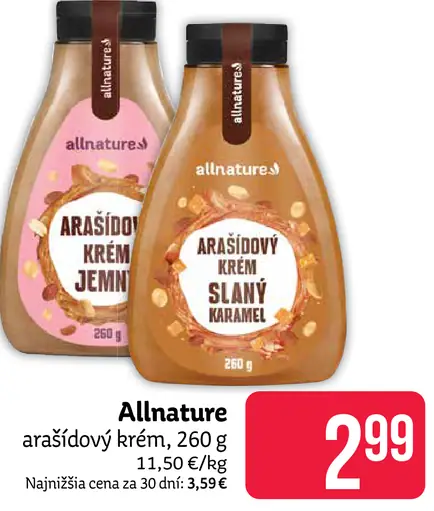 Allnature arašidový krém jemný / slaný karamel