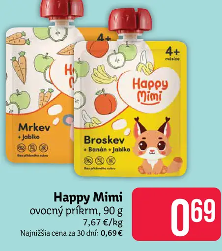 Happy Mimi ovocný príkrm mrkva jablko marhuľa / broskyňa banán jablko