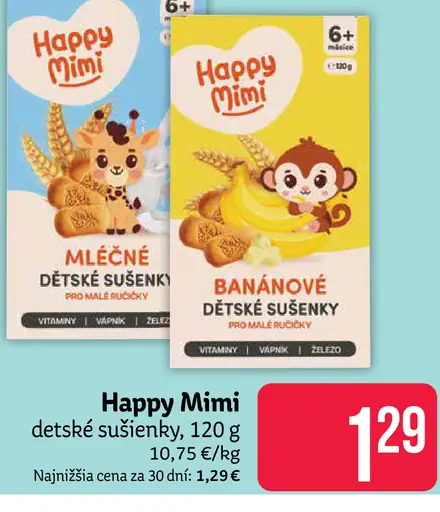 Happy Mimi detské sušienky mliečne banánové kakaové