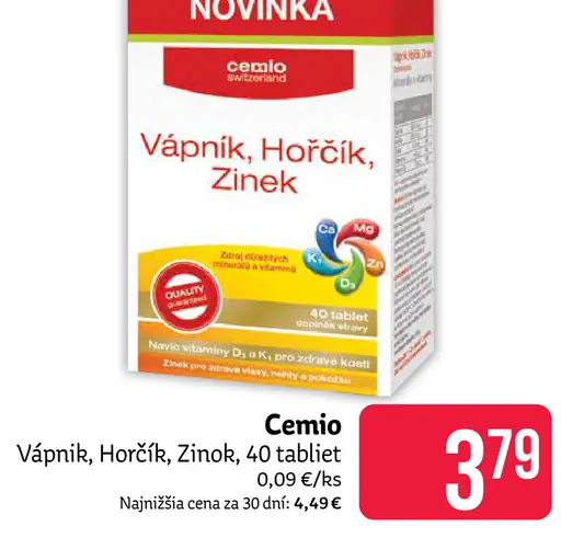 Cemio Vápnik, Horčík, Zinok